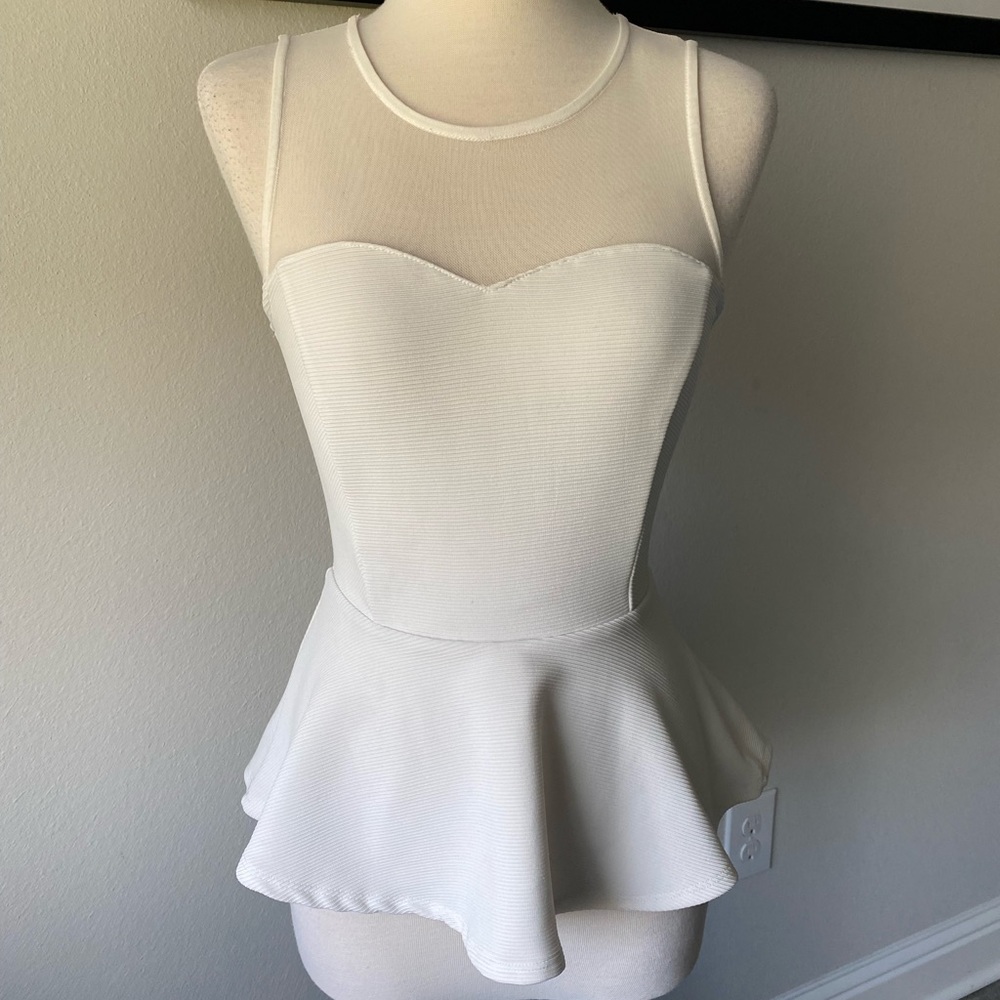 Forever 21 White Mesh Peplum Tank Top